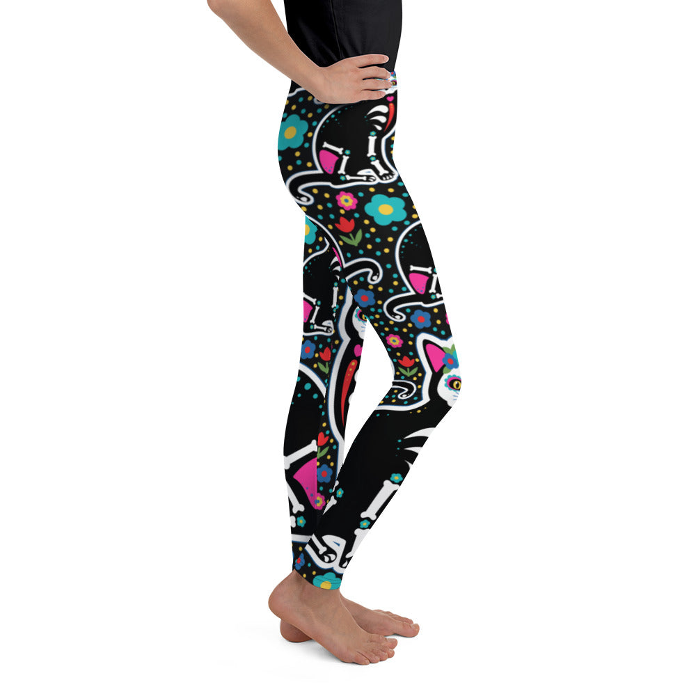 Day of the Dead Cat Print Youth Leggings