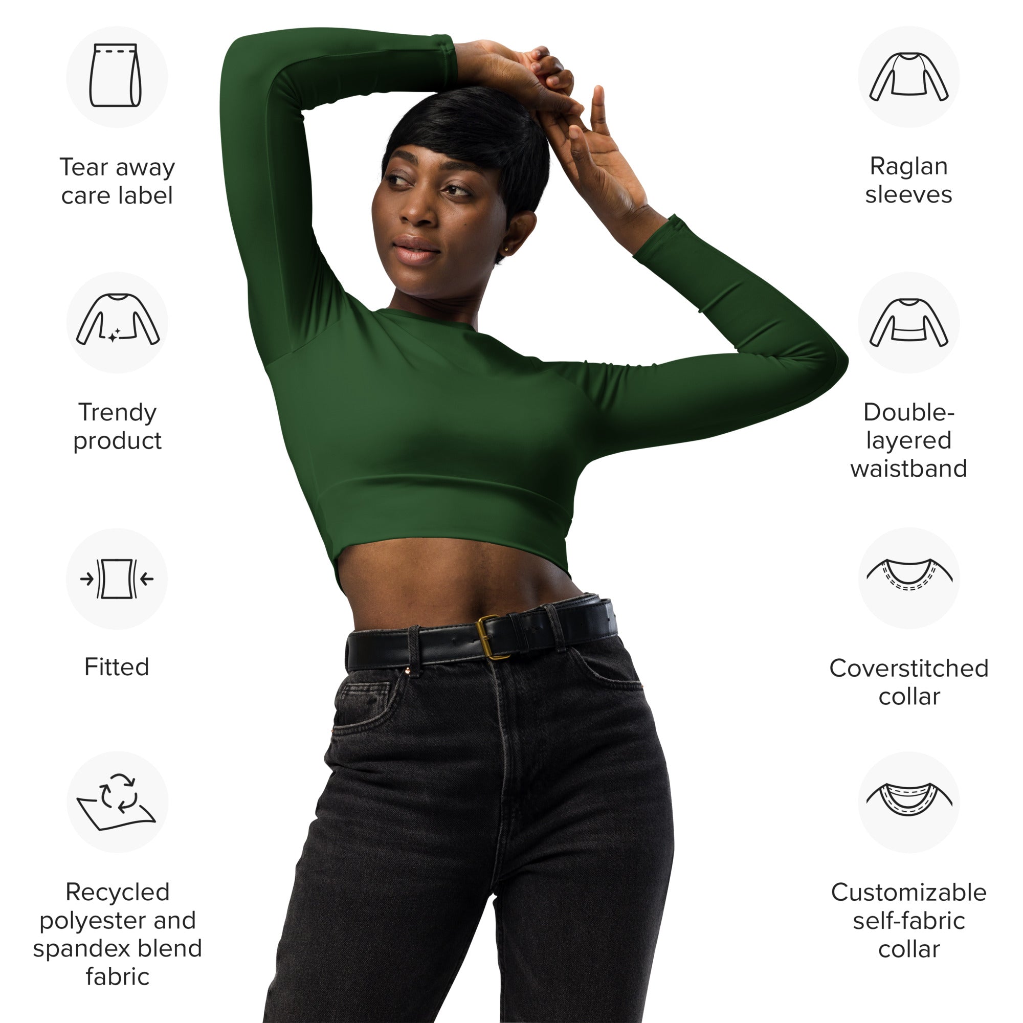 Deep Forest Green Recycled Long-sleeve Crop Top