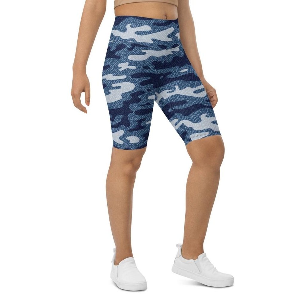 Denim Camo Print Biker Shorts