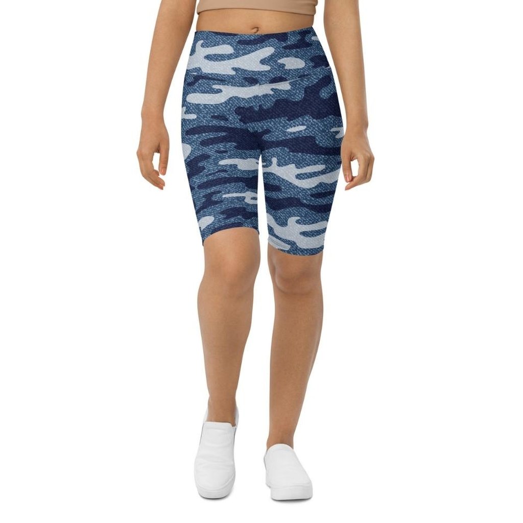 Denim Camo Print Biker Shorts