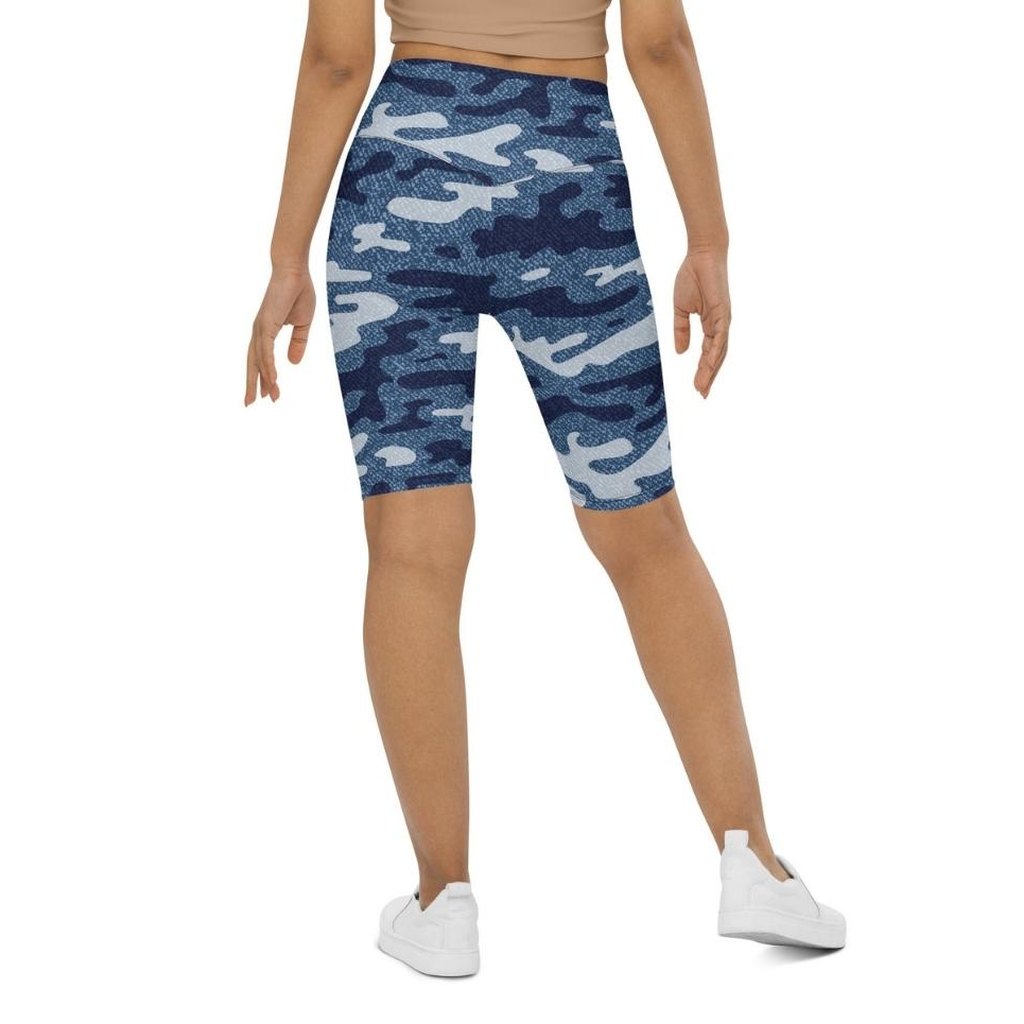 Denim Camo Print Biker Shorts