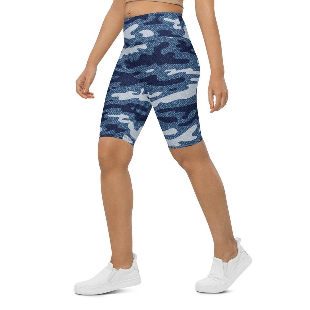 Denim Camo Print Biker Shorts