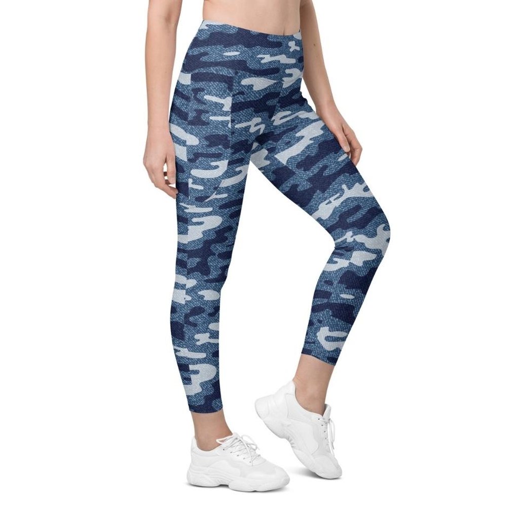 Denim Camo Print Leggings With Pockets