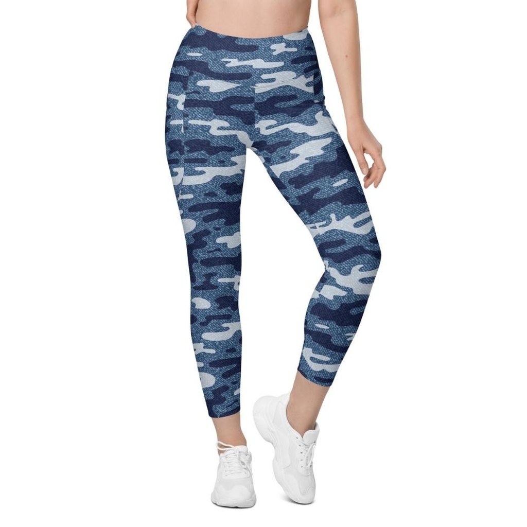 Denim Camo Print Leggings With Pockets