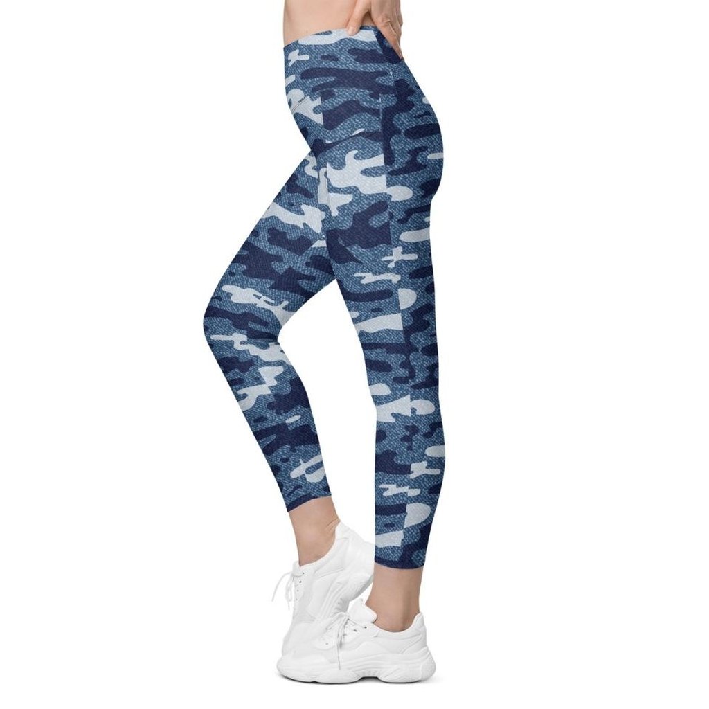 Denim Camo Print Leggings With Pockets