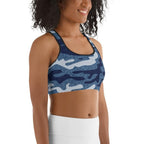 Denim Camo Print Sports Bra