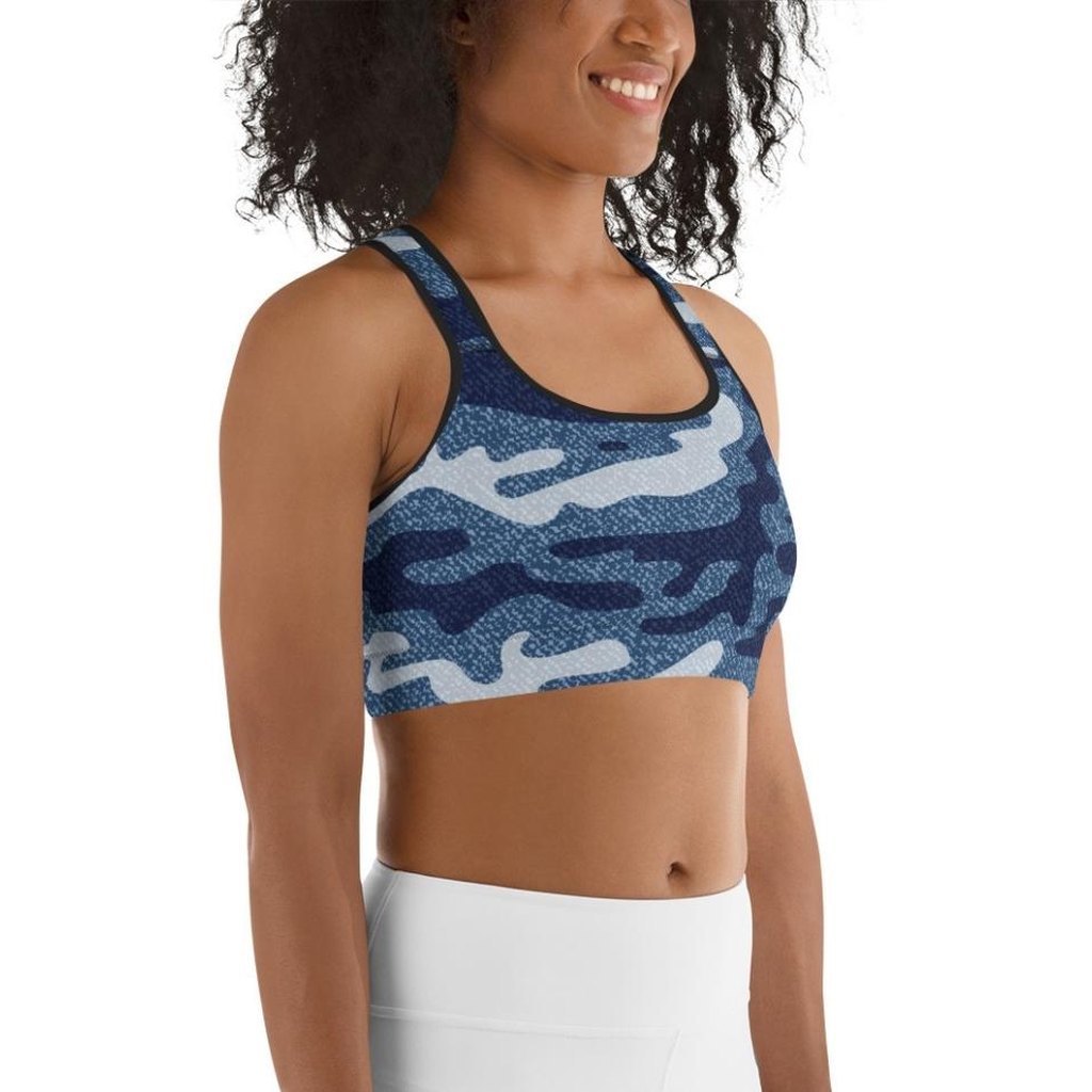 Denim Camo Print Sports Bra