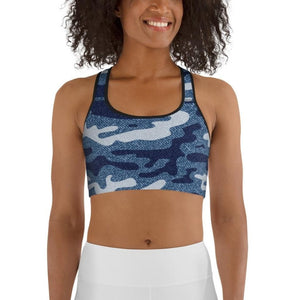Denim Camo Print Sports Bra