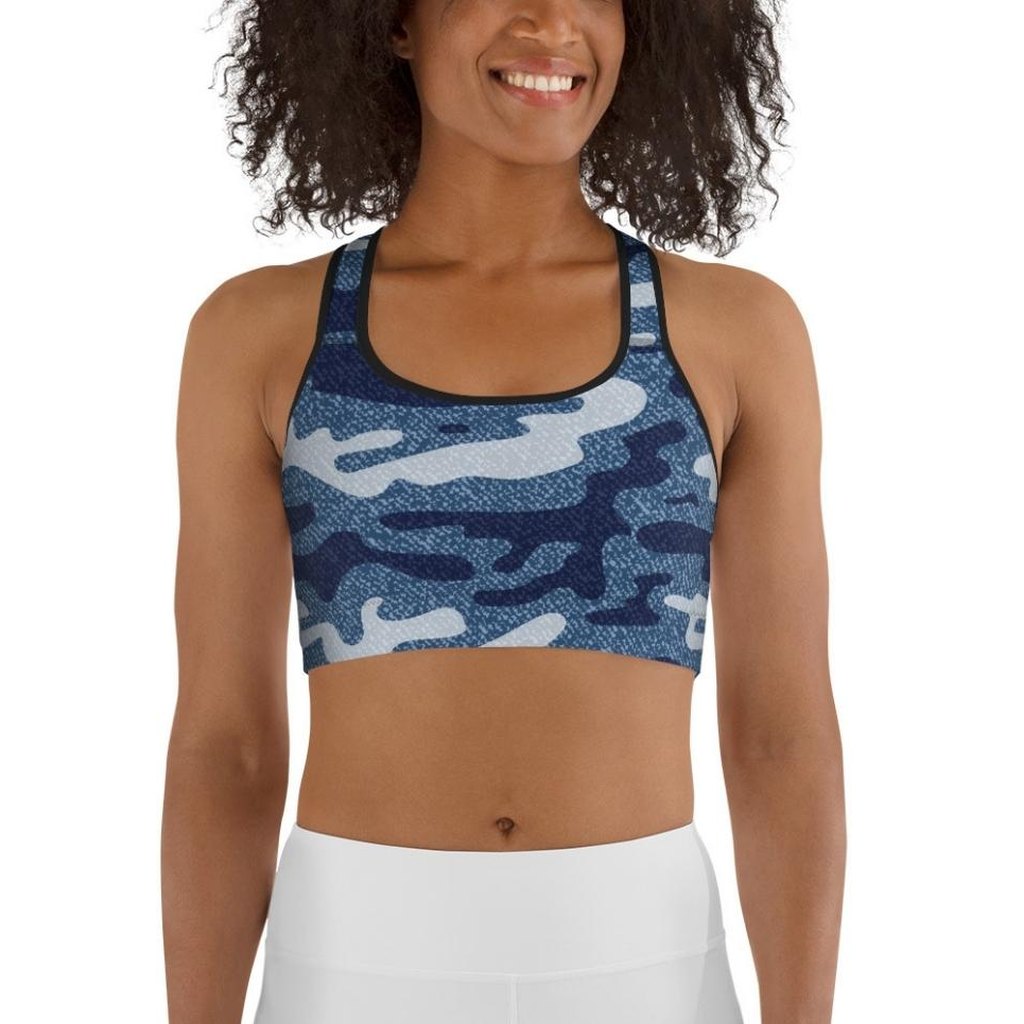 Denim Camo Print Sports Bra
