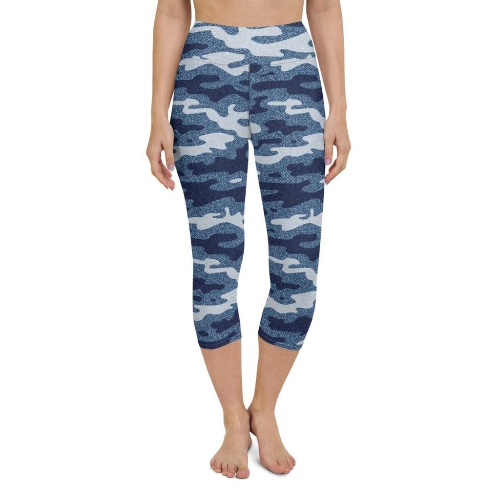 Denim Camo Print Yoga Capris