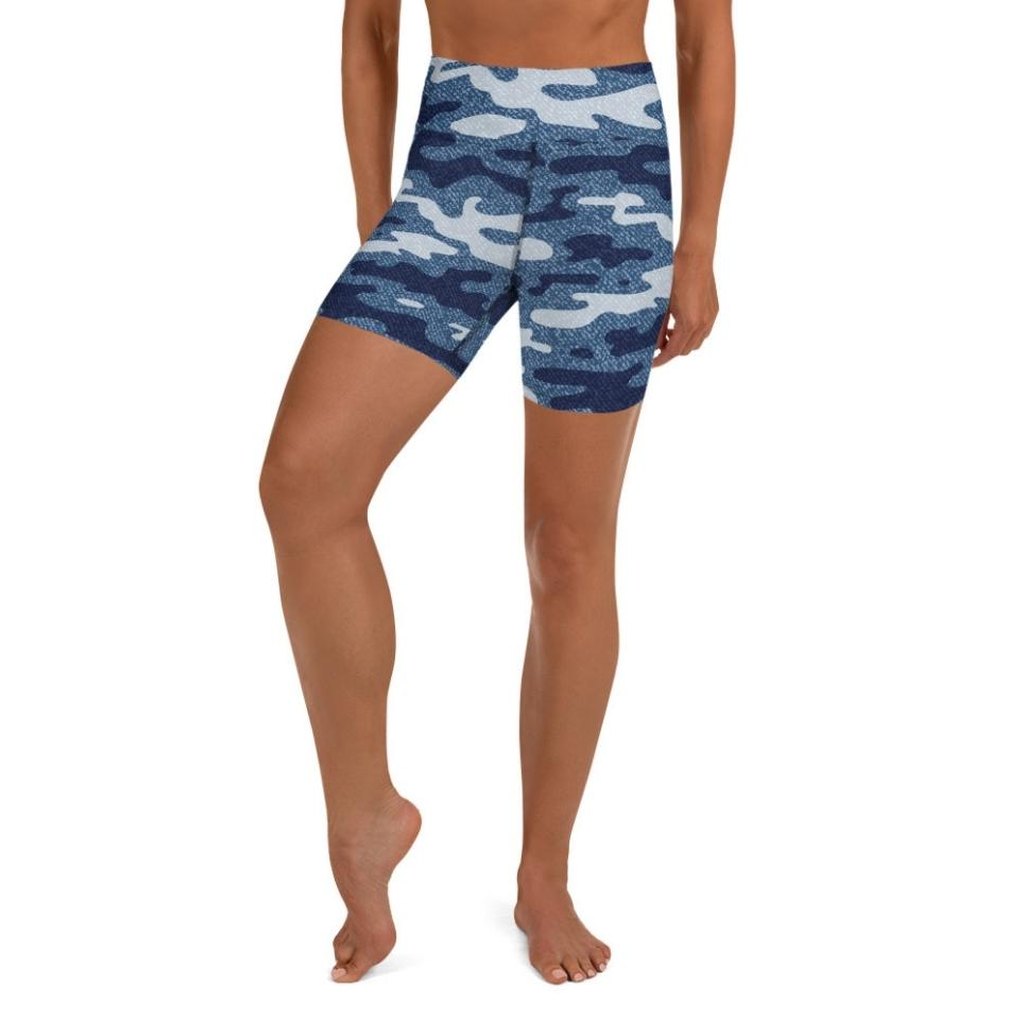Denim Camo Print Yoga Shorts