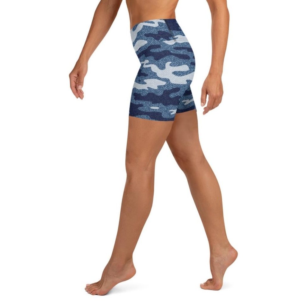 Denim Camo Print Yoga Shorts