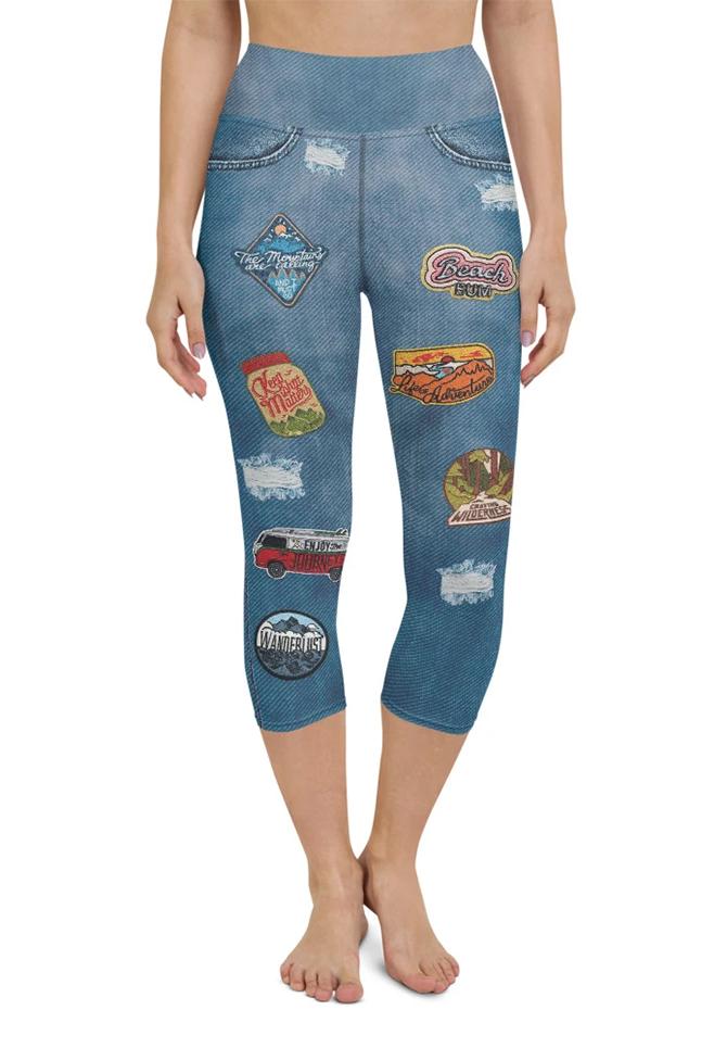 Denim Patch Yoga Capris