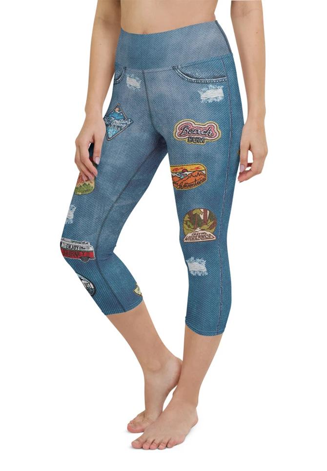 Denim Patch Yoga Capris