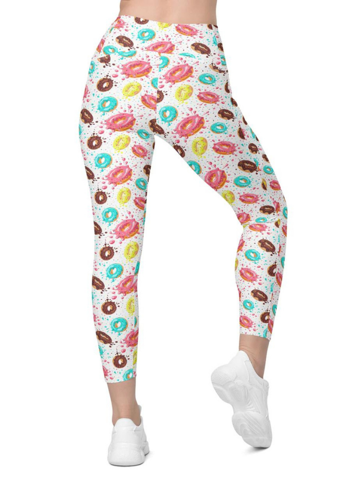 Doughnut Pattern Crossover Leggings With Pockets