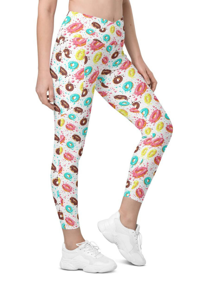 Doughnut Pattern Crossover Leggings With Pockets