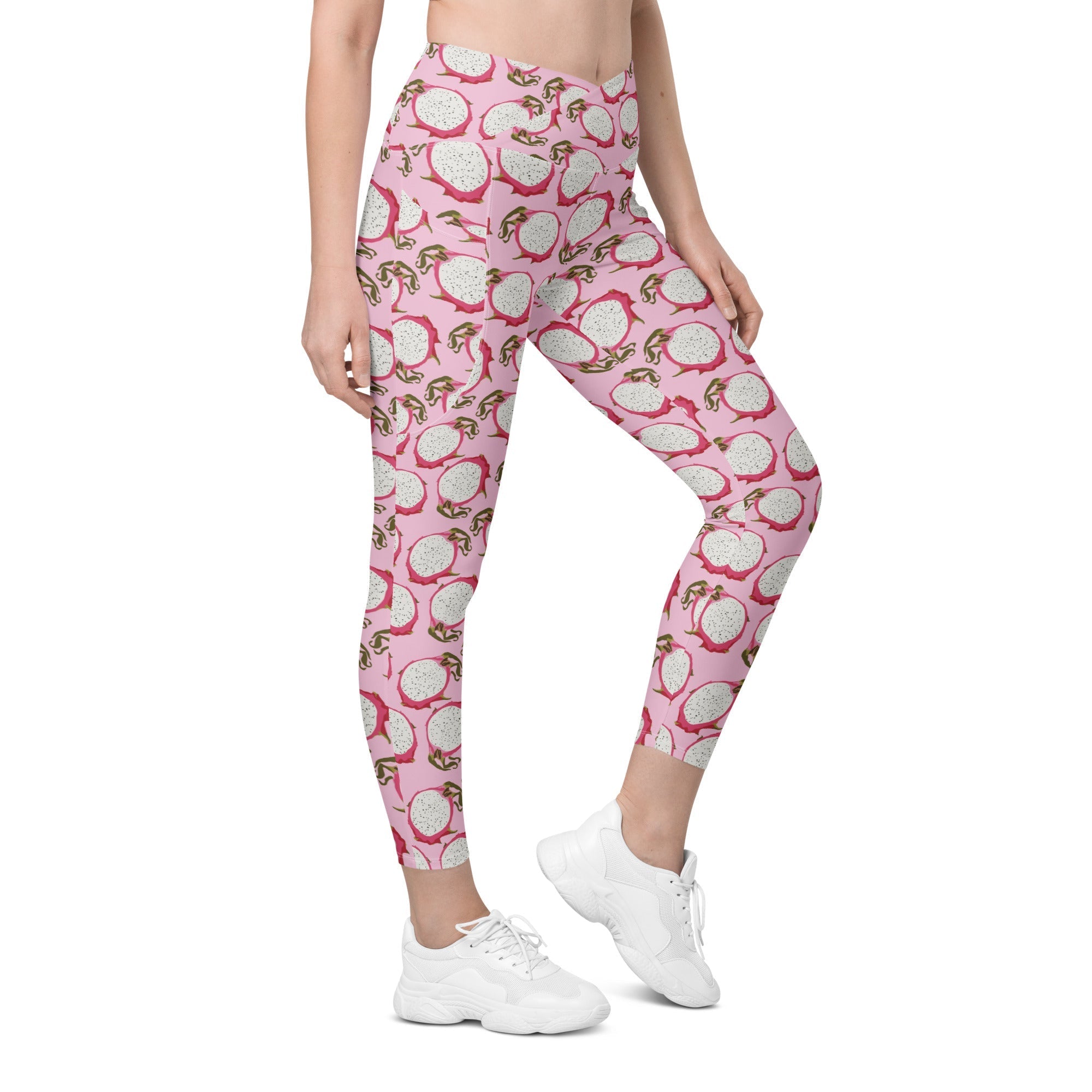 Dragon Fruit Pattern Crossover Leggings With Pockets