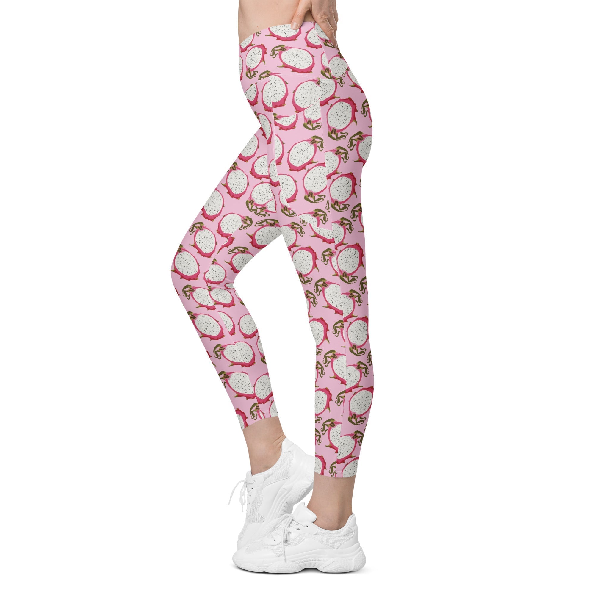 Dragon Fruit Pattern Crossover Leggings With Pockets