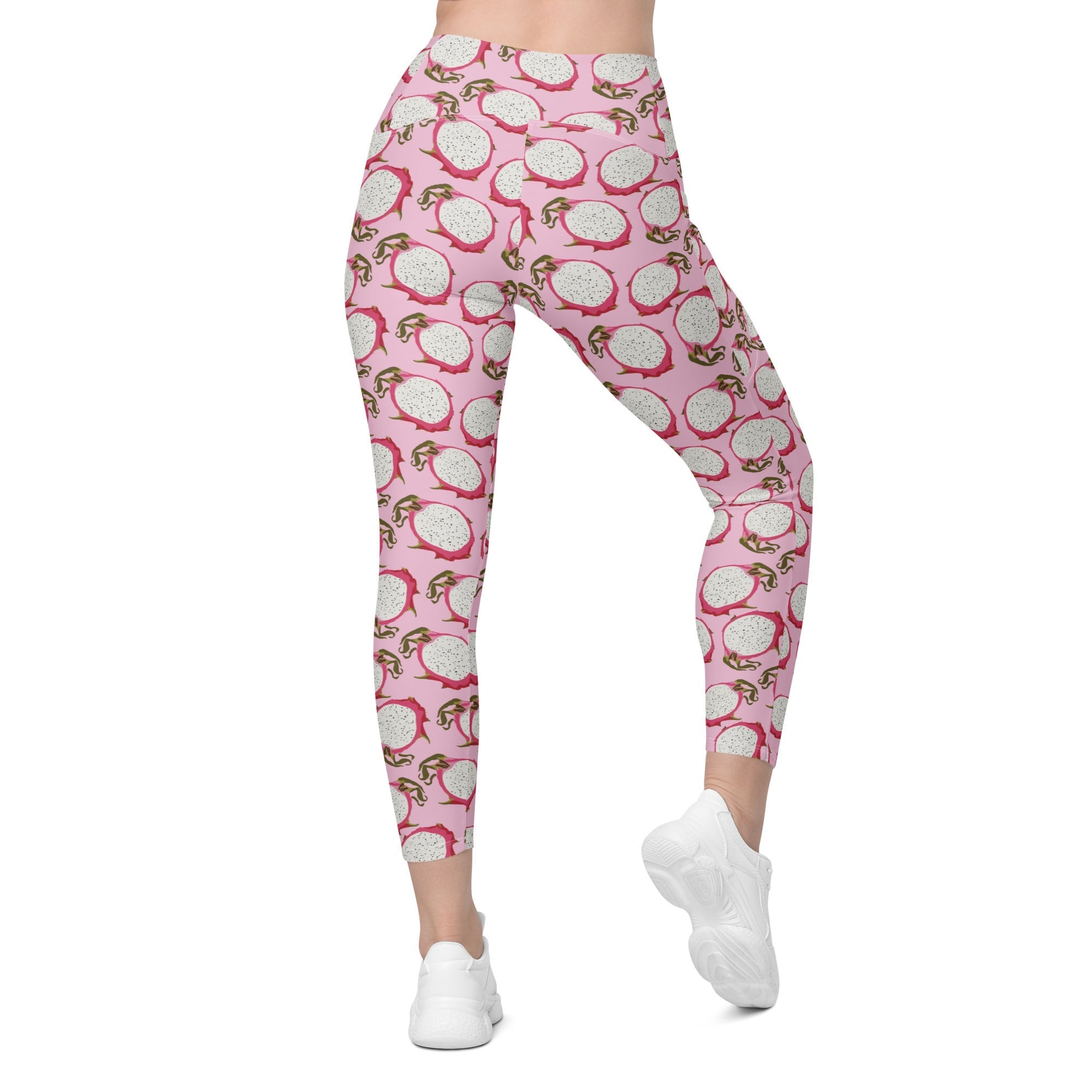 Dragon Fruit Pattern Crossover Leggings With Pockets