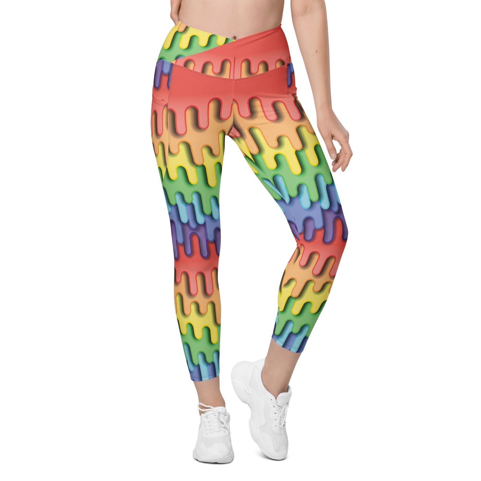 Dripping Rainbow Crossover Leggings With Pockets
