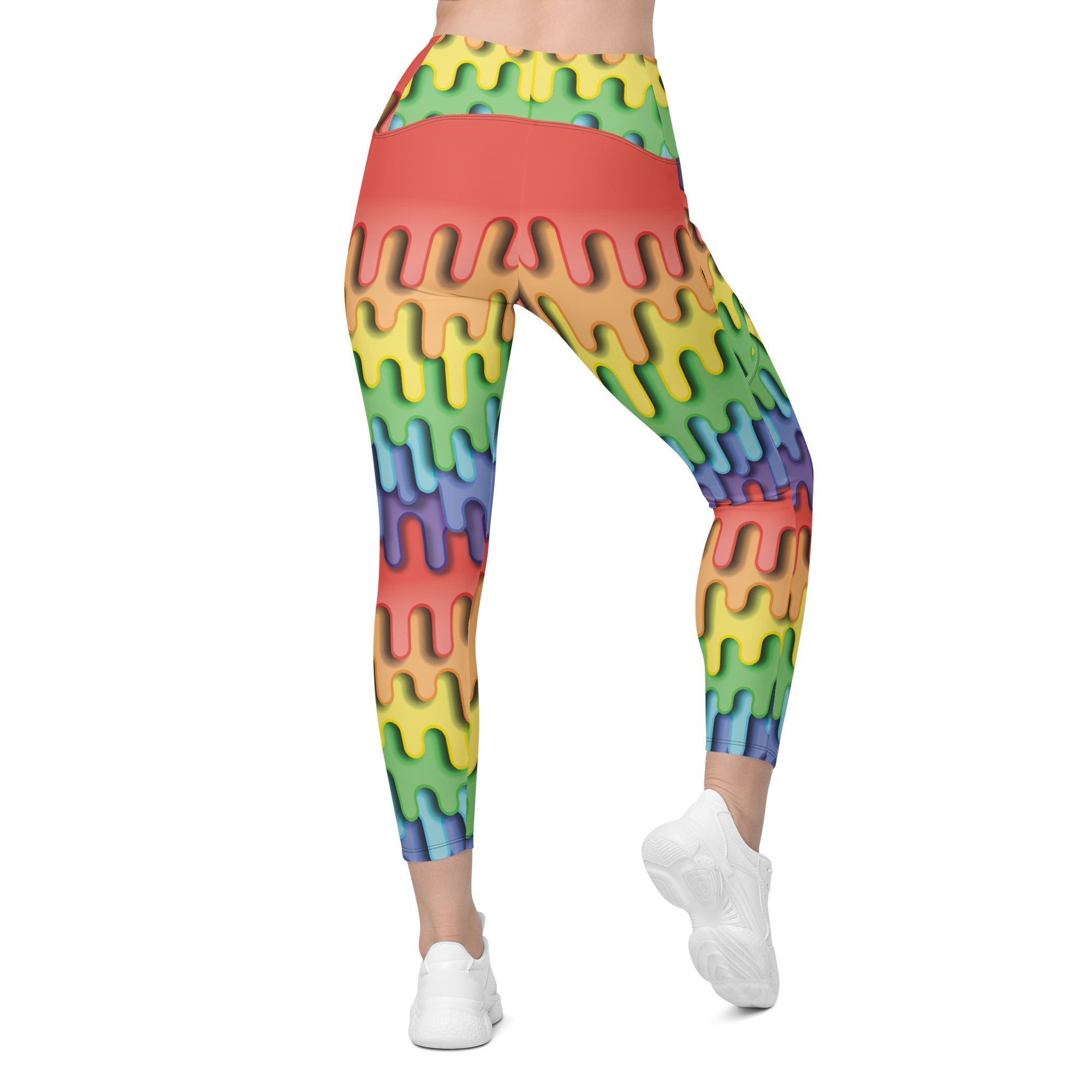 Dripping Rainbow Crossover Leggings With Pockets