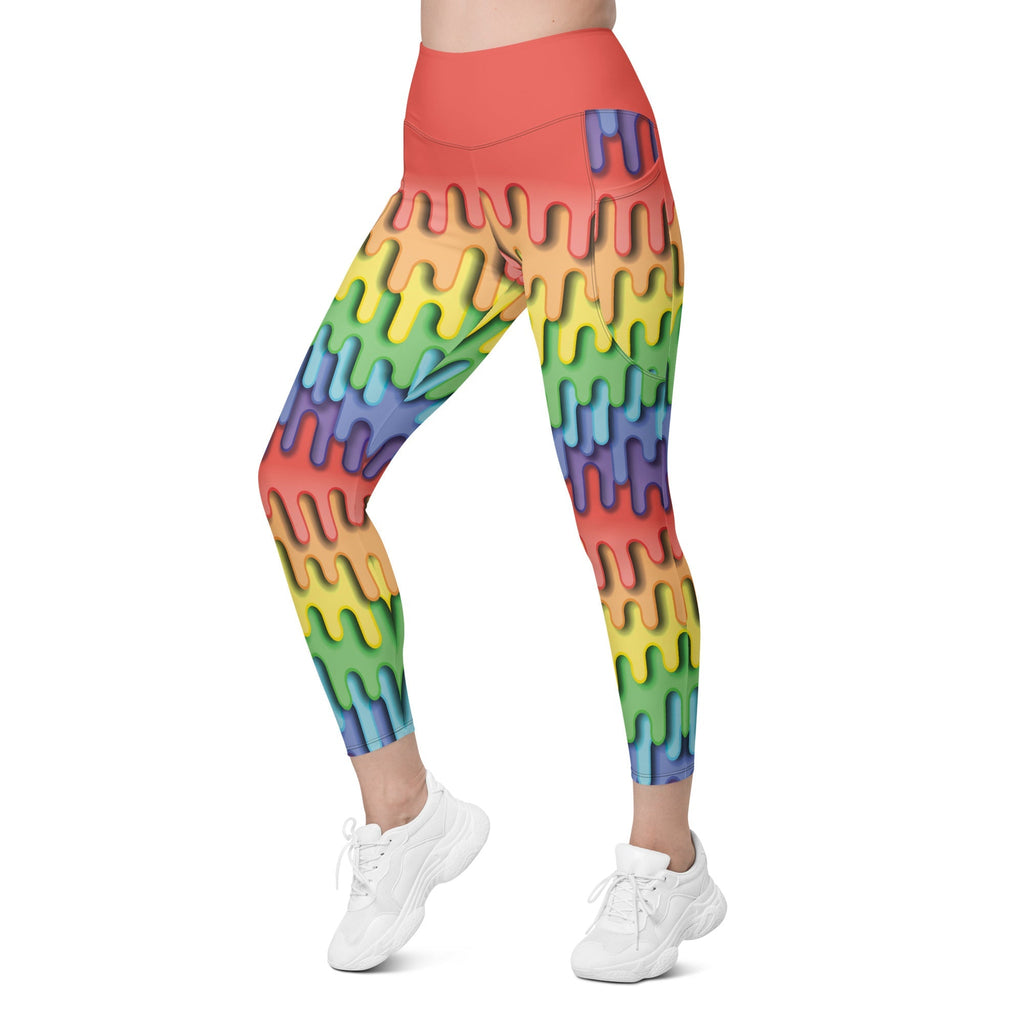 Dripping Rainbow Leggings With Pockets