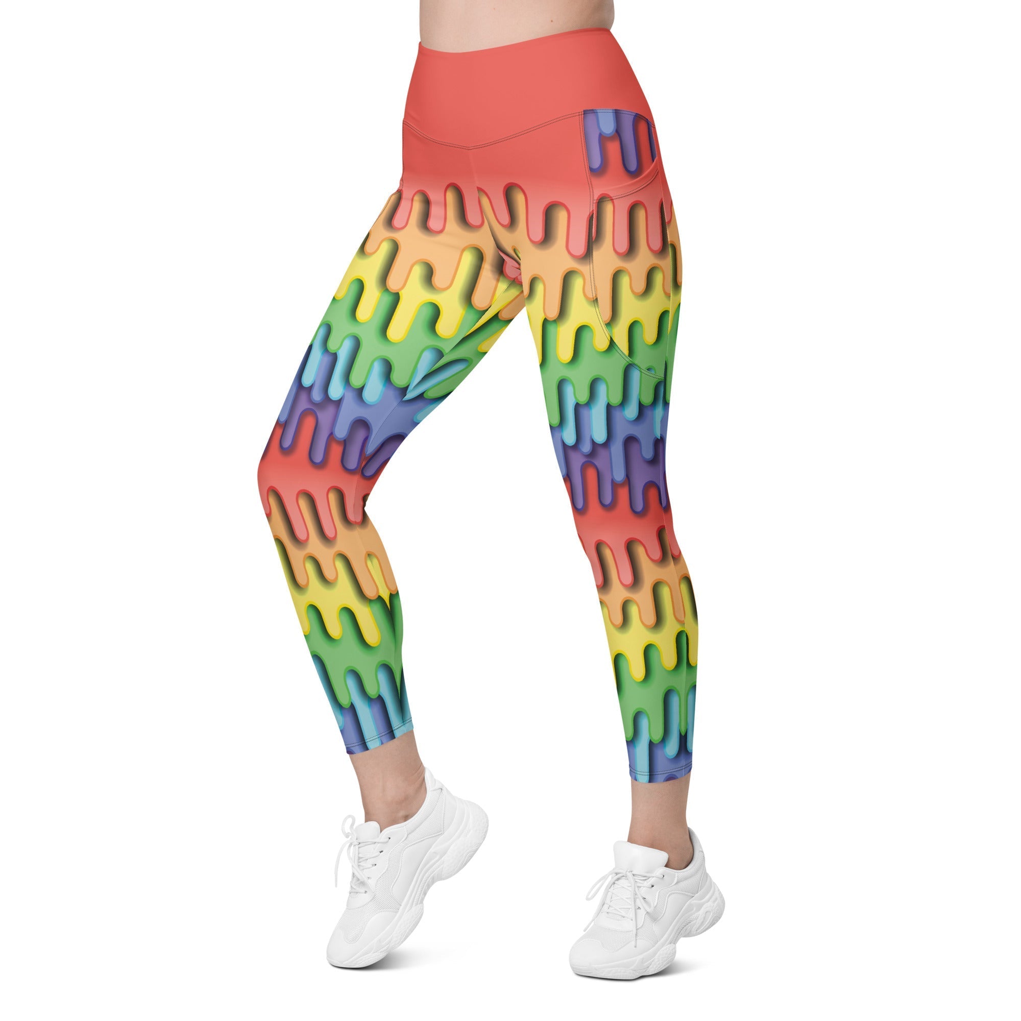Dripping Rainbow Leggings With Pockets