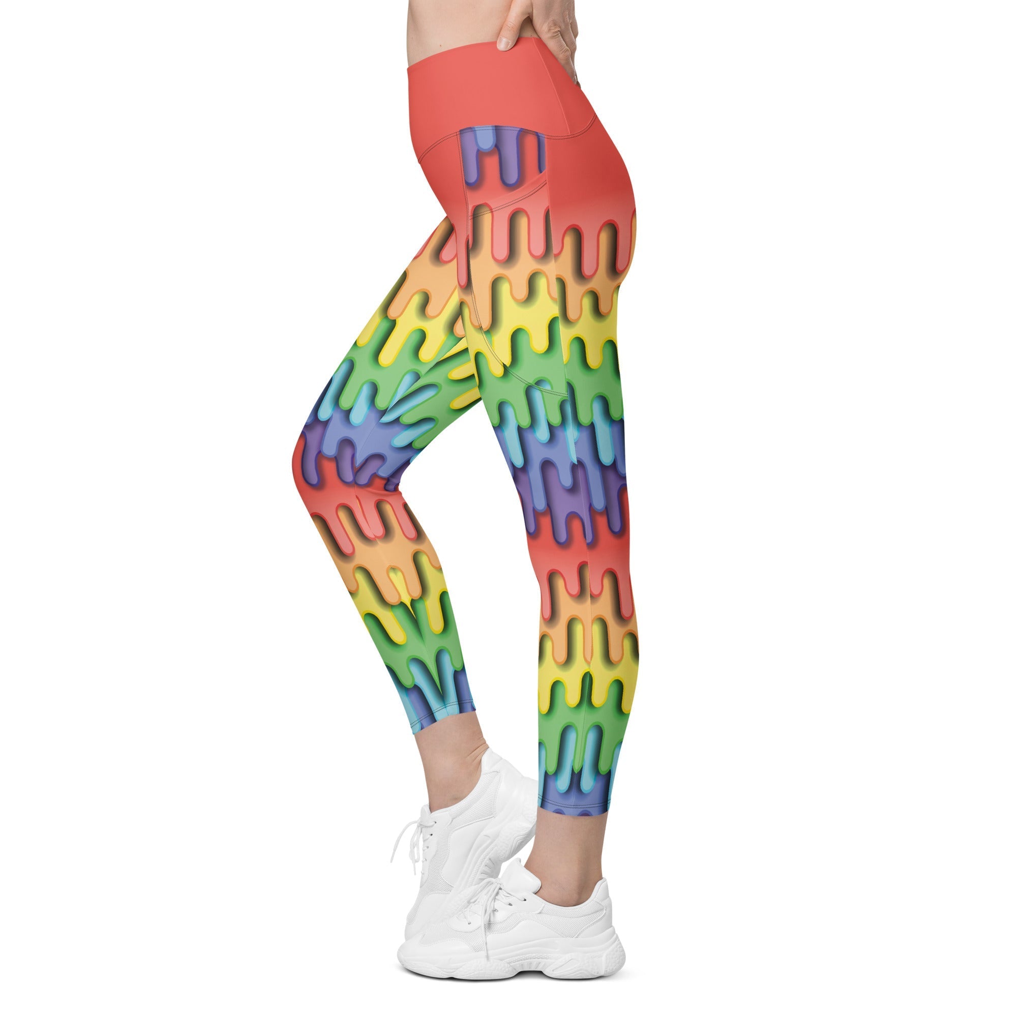 Dripping Rainbow Leggings With Pockets