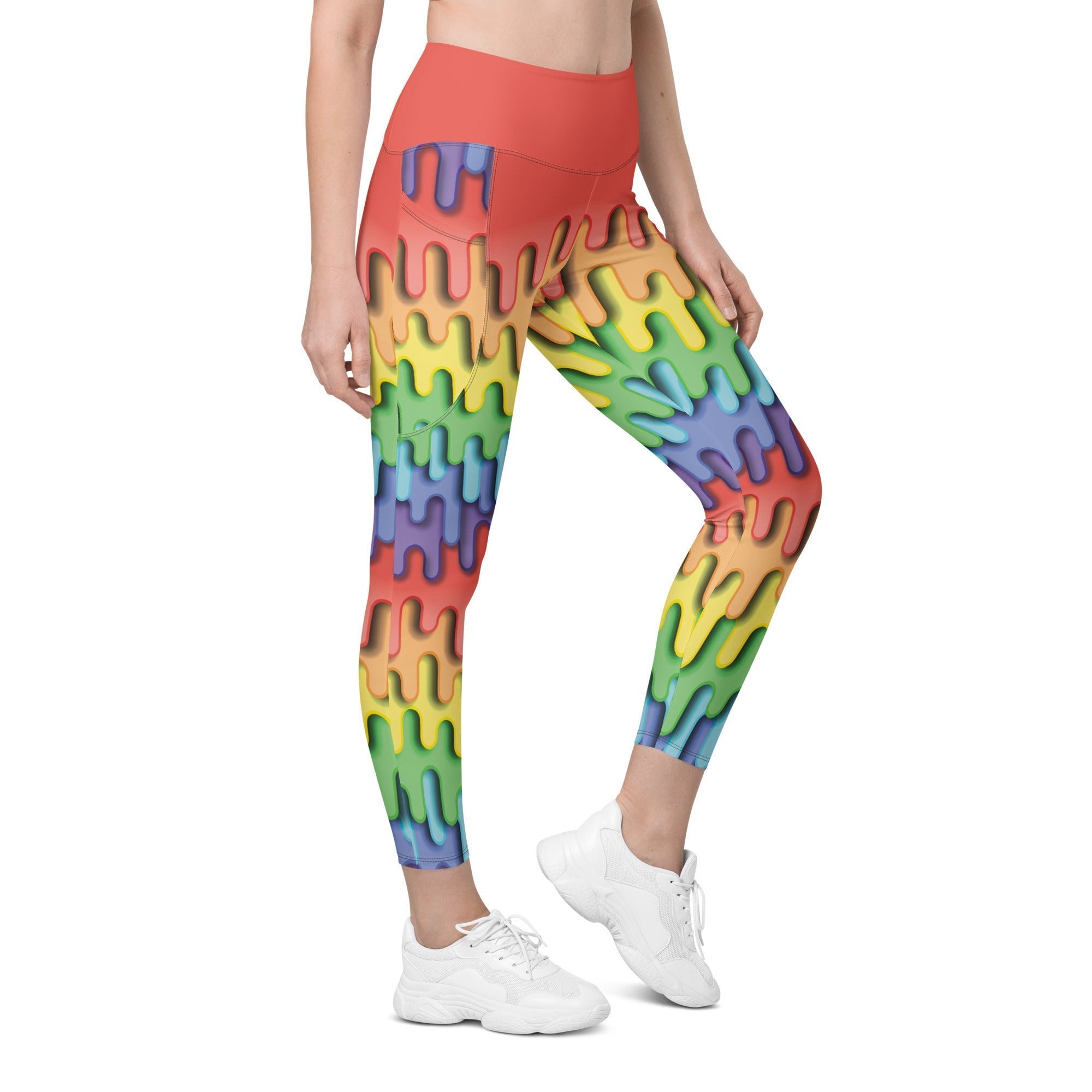 Dripping Rainbow Leggings With Pockets