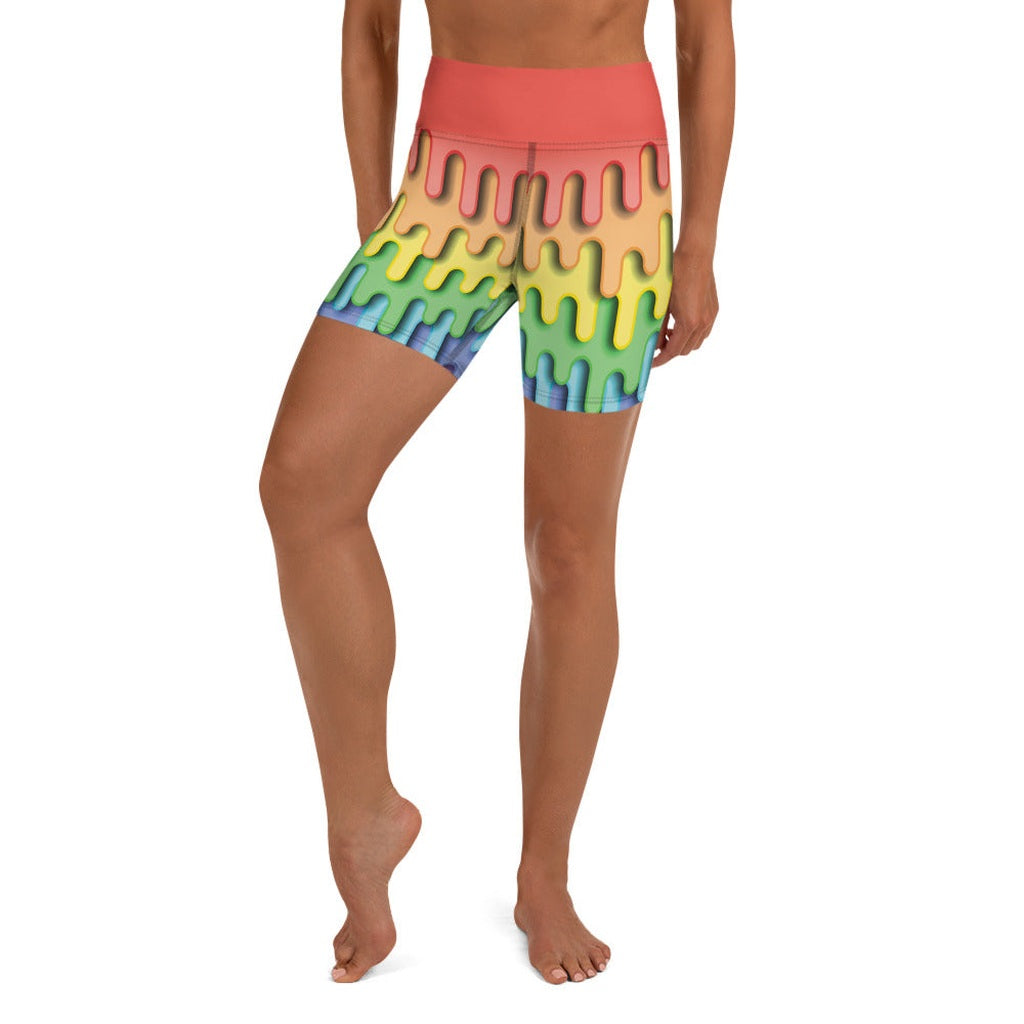 Dripping Rainbow Yoga Shorts