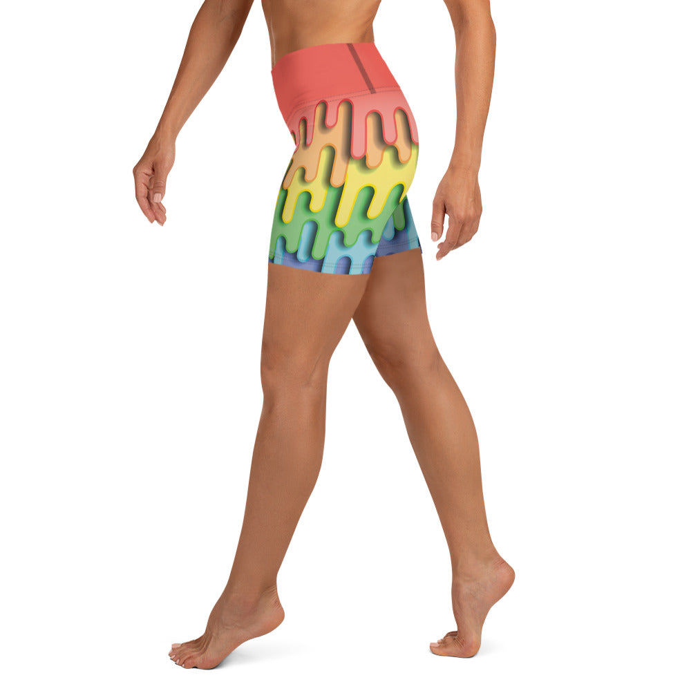 Dripping Rainbow Yoga Shorts