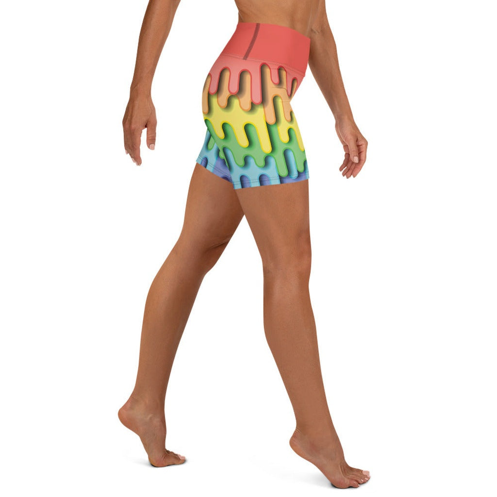 Dripping Rainbow Yoga Shorts