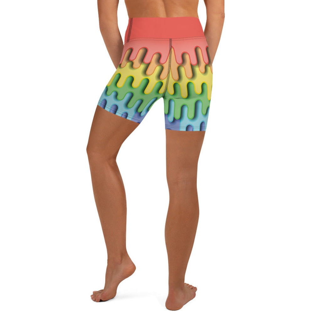 Dripping Rainbow Yoga Shorts