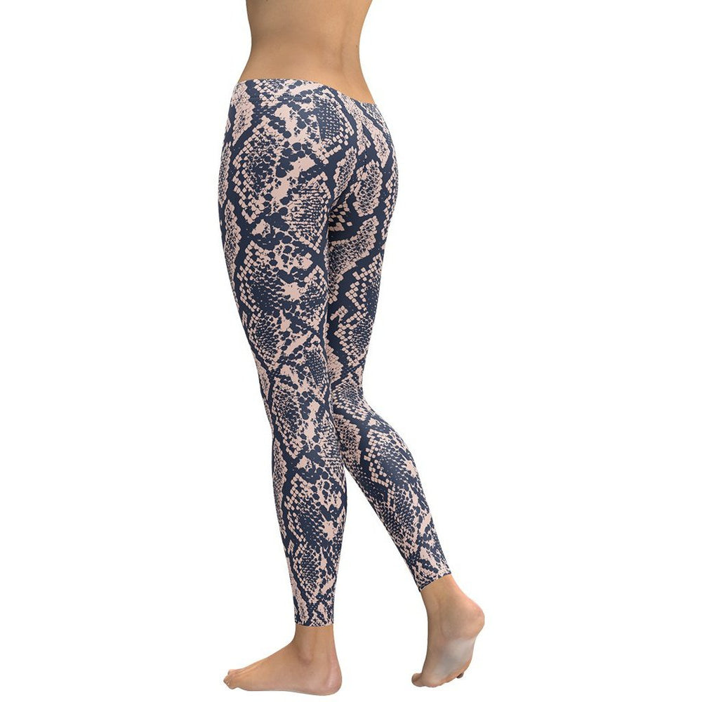 Bold Dusty Pink Snakeskin Printed Leggings | FIERCEPULSE