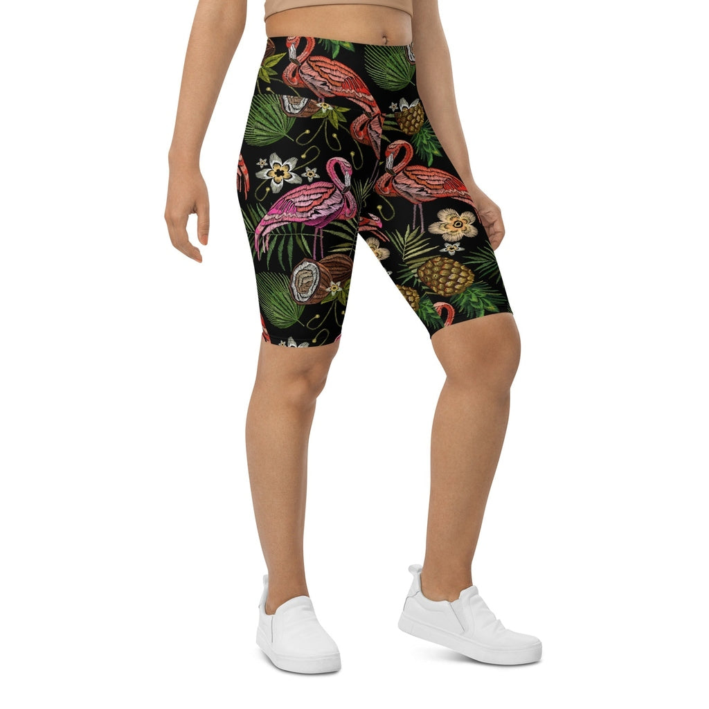 Embroidery Flamingo Biker Shorts