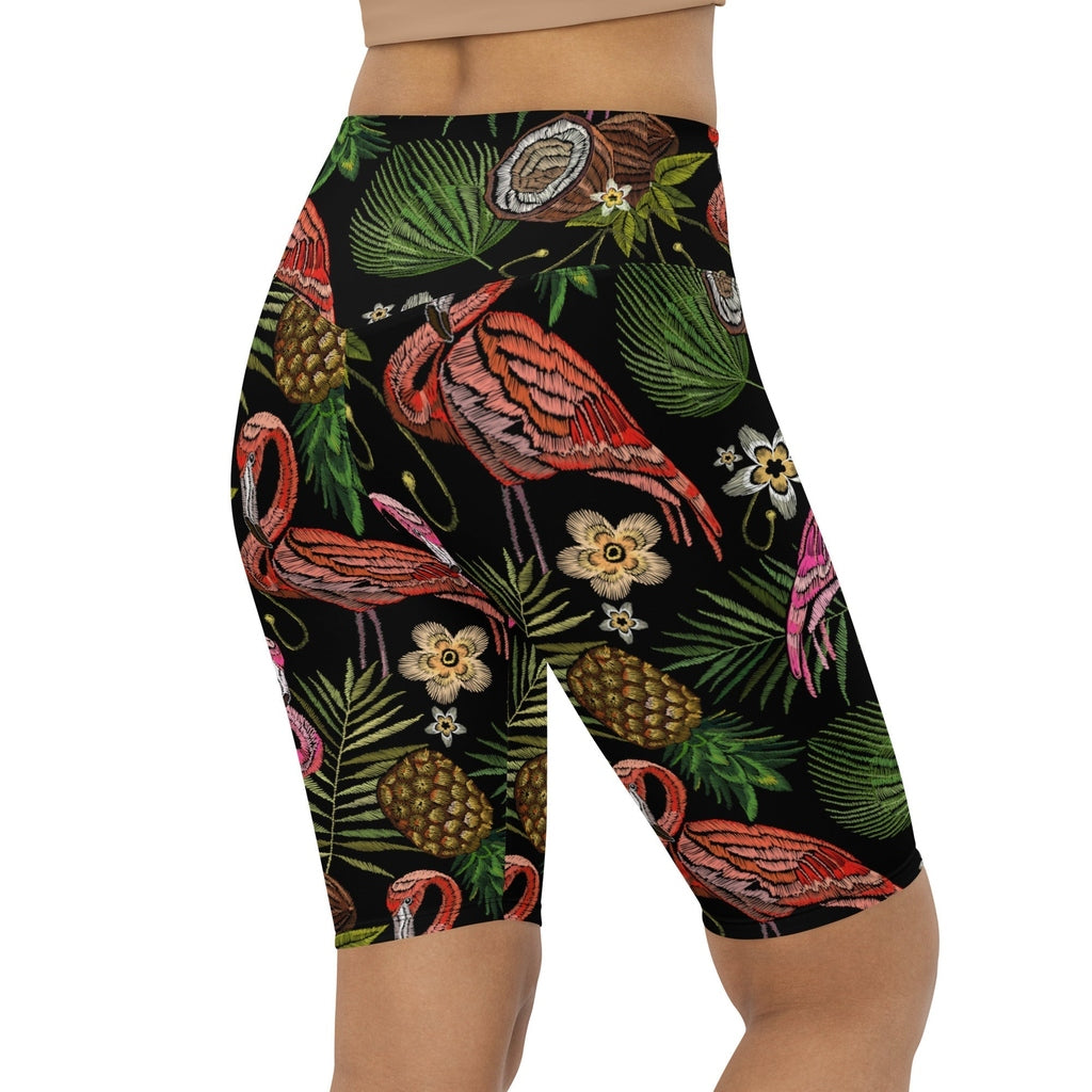 Embroidery Flamingo Biker Shorts