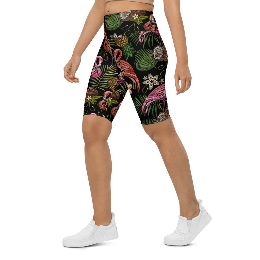 Embroidery Flamingo Biker Shorts