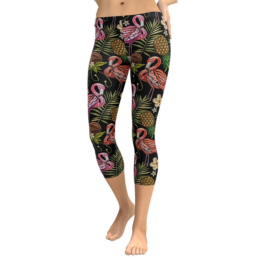 Embroidery Flamingo Capris