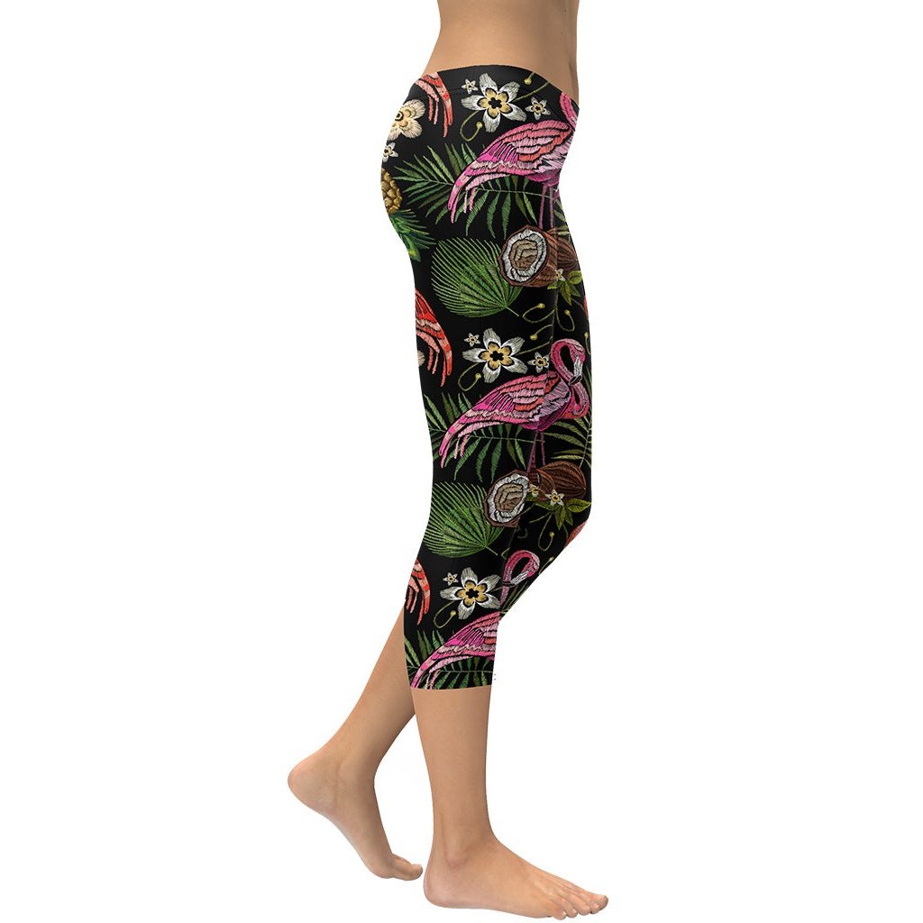 Embroidery Flamingo Capris