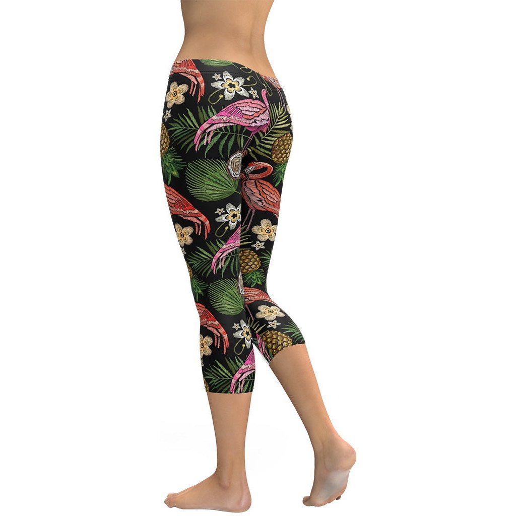 Embroidery Flamingo Capris