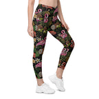 Embroidery Flamingo Crossover Leggings With Pockets