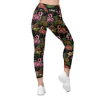 Embroidery Flamingo Crossover Leggings With Pockets