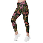 Embroidery Flamingo Crossover Leggings With Pockets