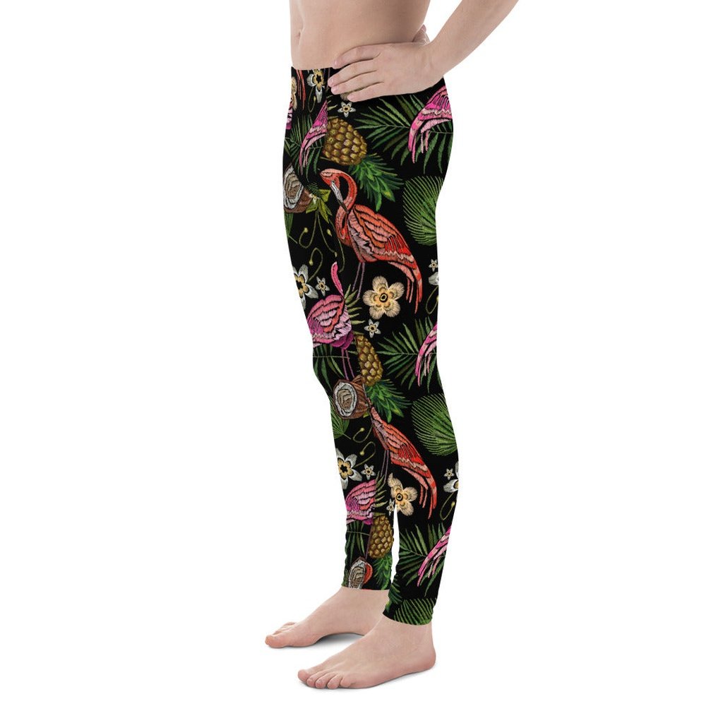 Embroidery Flamingo Men's Leggings