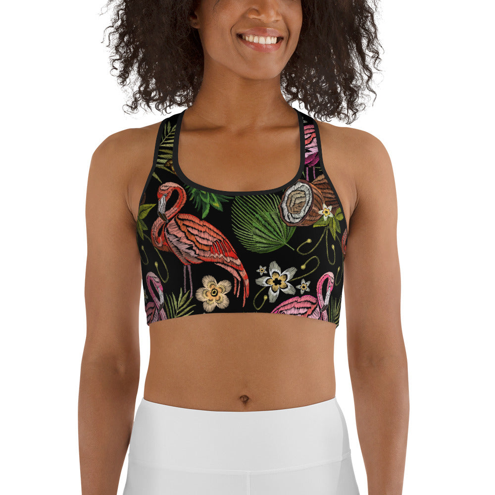 Embroidery Flamingo Sports Bra