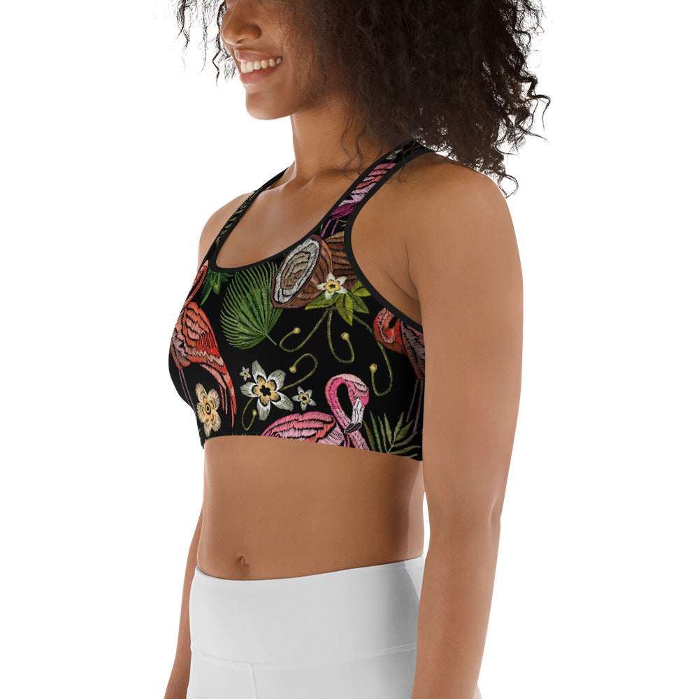 Embroidery Flamingo Sports Bra