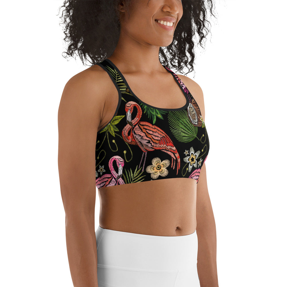 Embroidery Flamingo Sports Bra