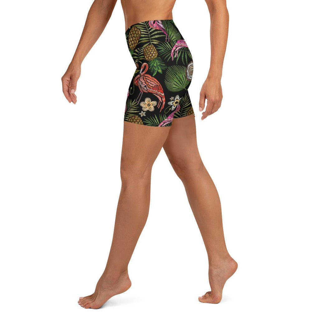 Embroidery Flamingo Yoga Shorts