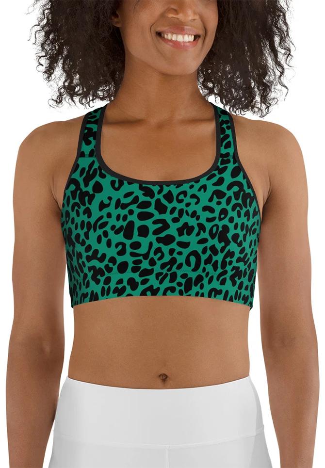 Emerald Green Leopard Sports Bra