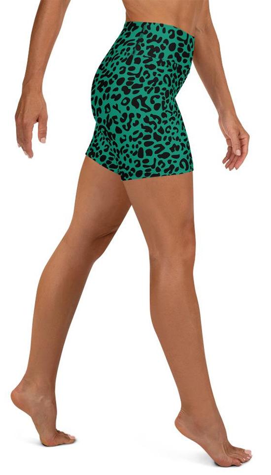 Emerland Green Leopard Yoga Shorts